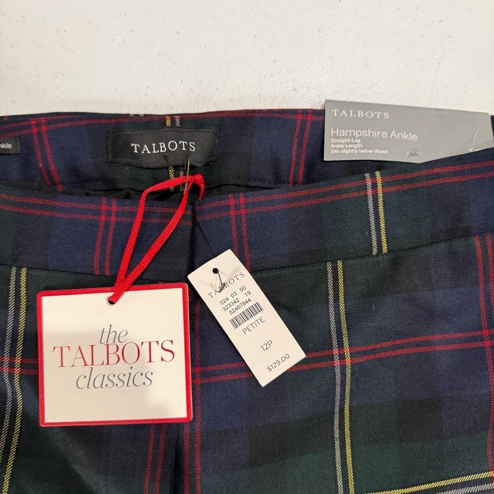 NWT Talbots Plaid Hampshire Ankle Pants Green & Navy Women’s Size 12P - Picture 4 of 16